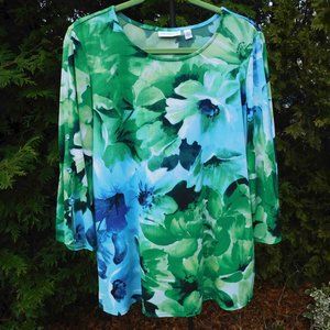 Susan Graver Beautiful Floral Top with Split Embellished Sleeves